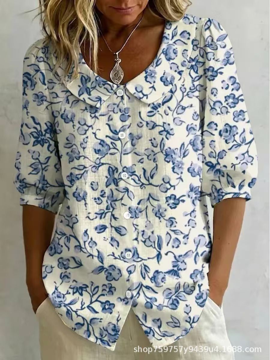 Womens Casual Fashion Printed Short-sleeve Top