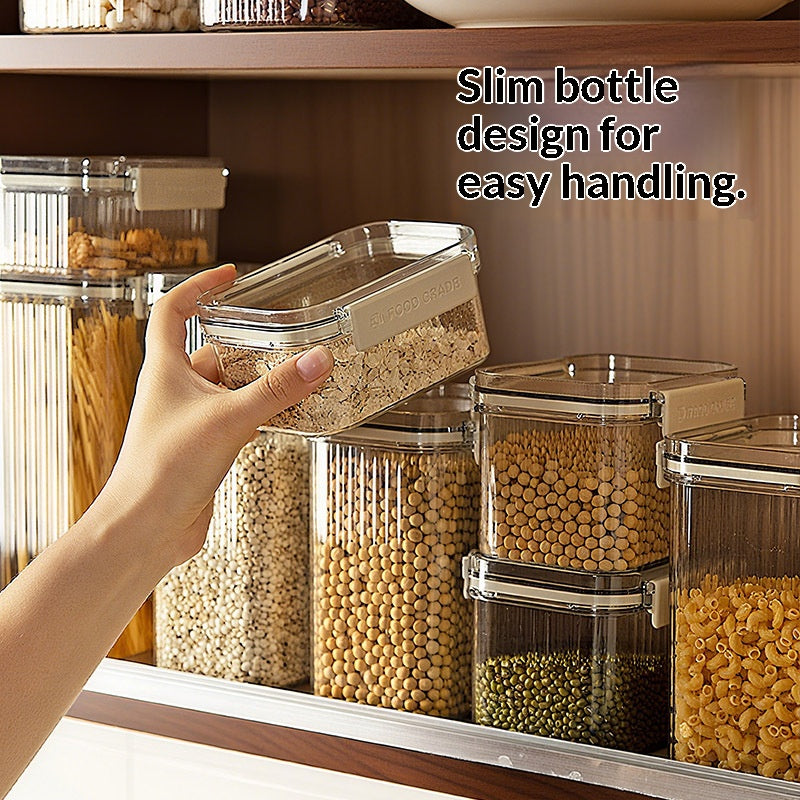 Black  White   Food Grade Clear Plastic Airtight Storage Containers, Square Thickened Jars With Lids For Grains, Cereal & Dry Food