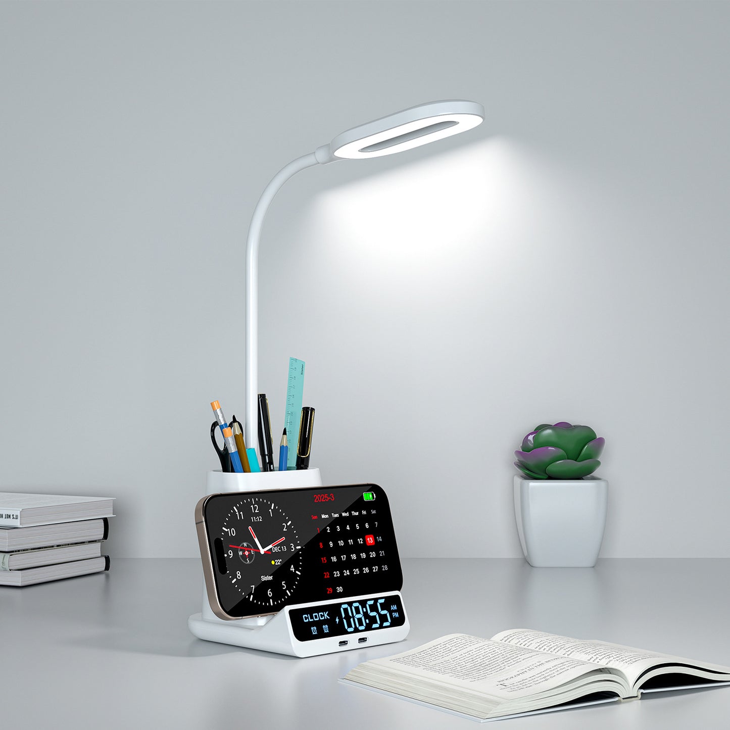 Wireless Charging Lamp Multi-function Pen Holder Storage Box
