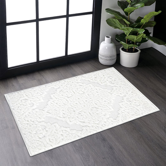 Step Collection High-Low Medallion Cream Cream Indoor Area Rug, 2'x3', Modern, Contemporary, Geometric, Bohemian, Bedroom, Kitchen, Living Room, Doormat, Non Shedding Carpet