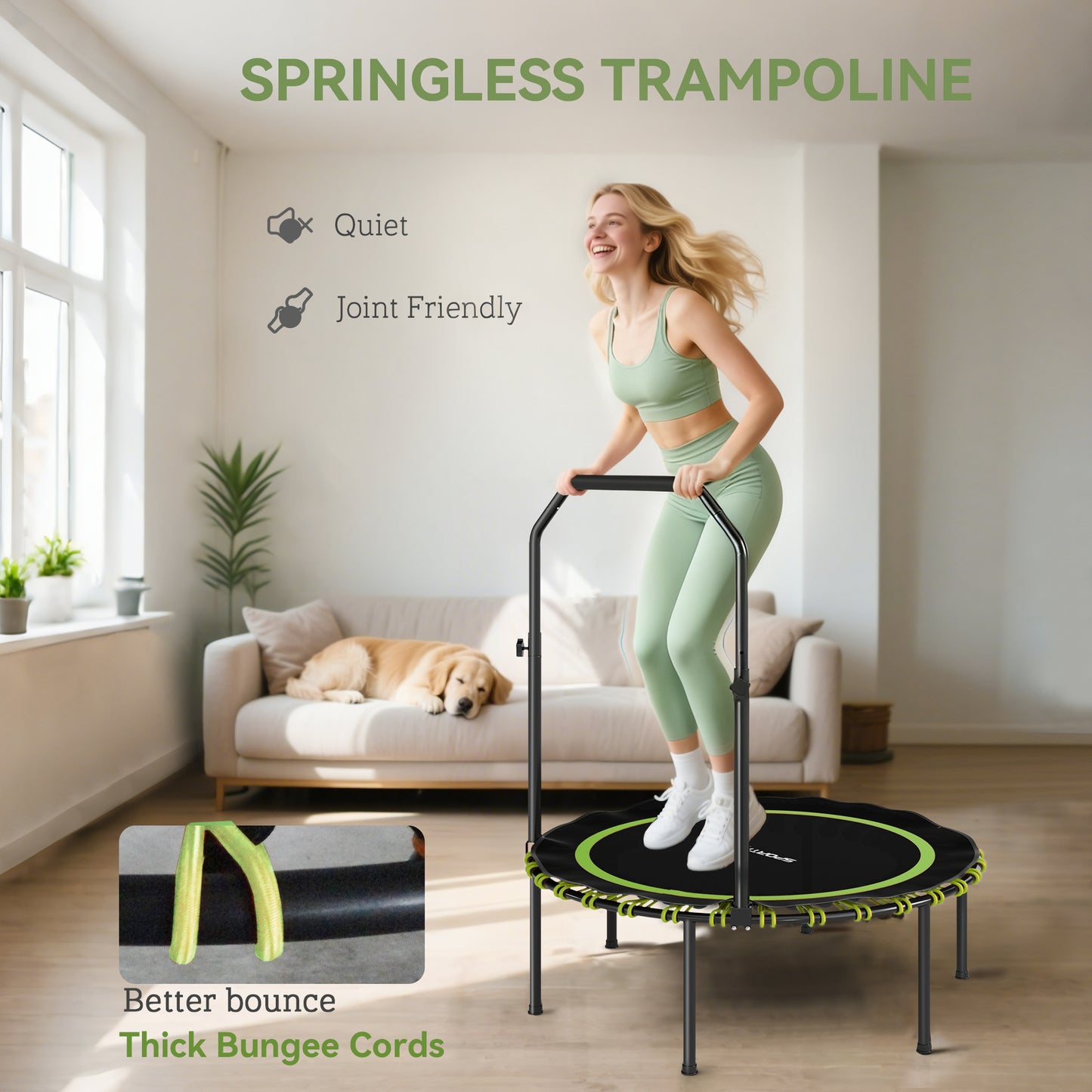 SPORTNOW 40" Foldable Fitness Trampoline Rebounder With Handle, Green
