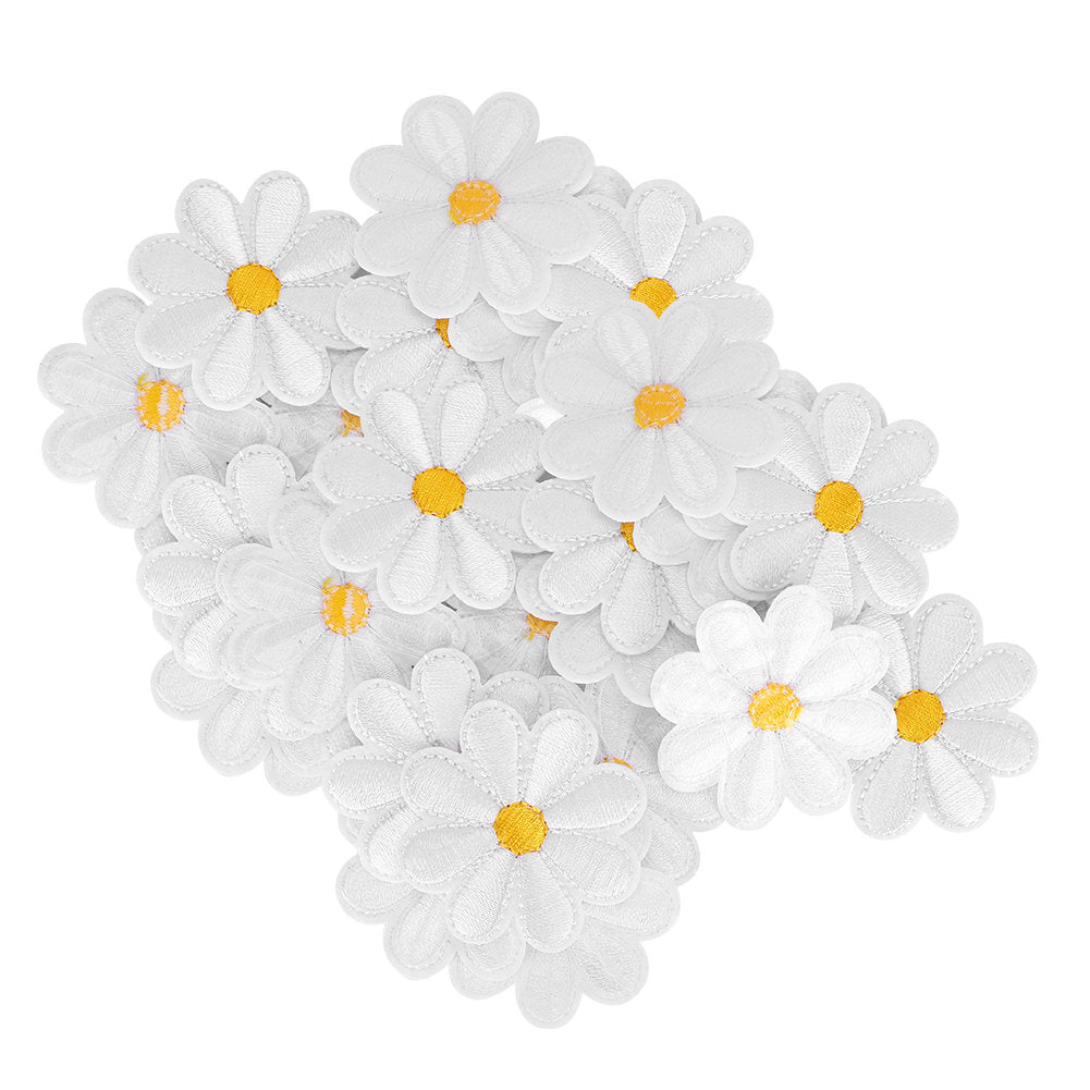 40Pcs Embroidery Cloth Stickers Daisy Pattern Iron Patches DIY Backpack Clothing Accessories