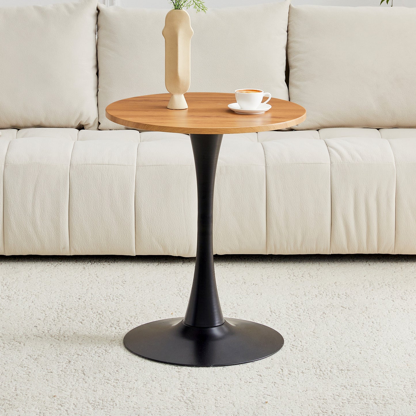 Round Dining Table, 23.6in Circle Tulip Table With Thickened Tabletop & Metal Pedestal, Mid Century Modern Bistro Table For Kitchen, Small Places, Living Room, Cafe  Faux Wood