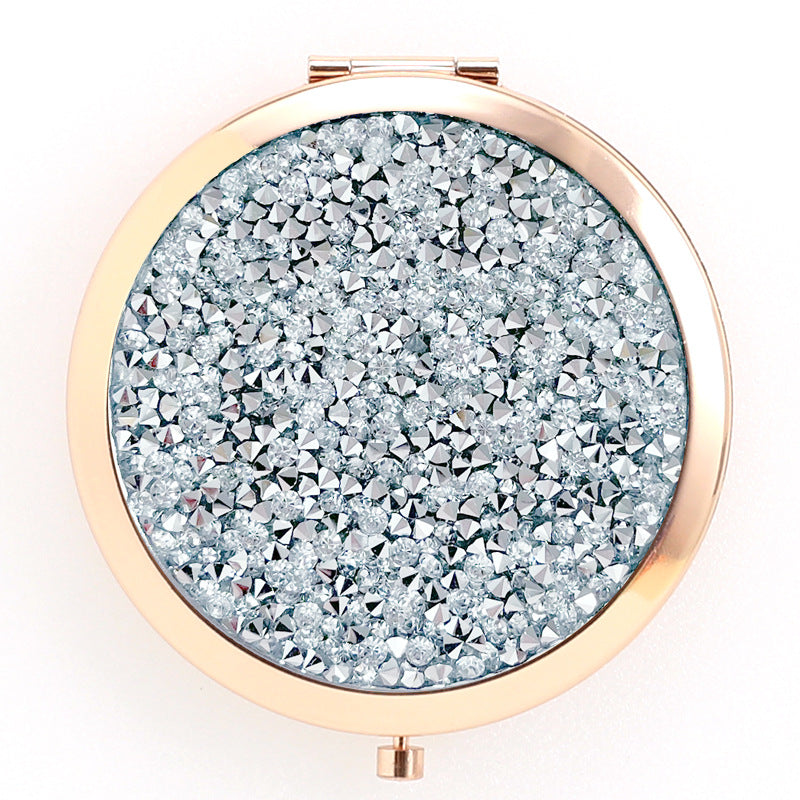 Crystal Stick-on Crystals Makeup Round Double-sided Portable Pocket Mirror
