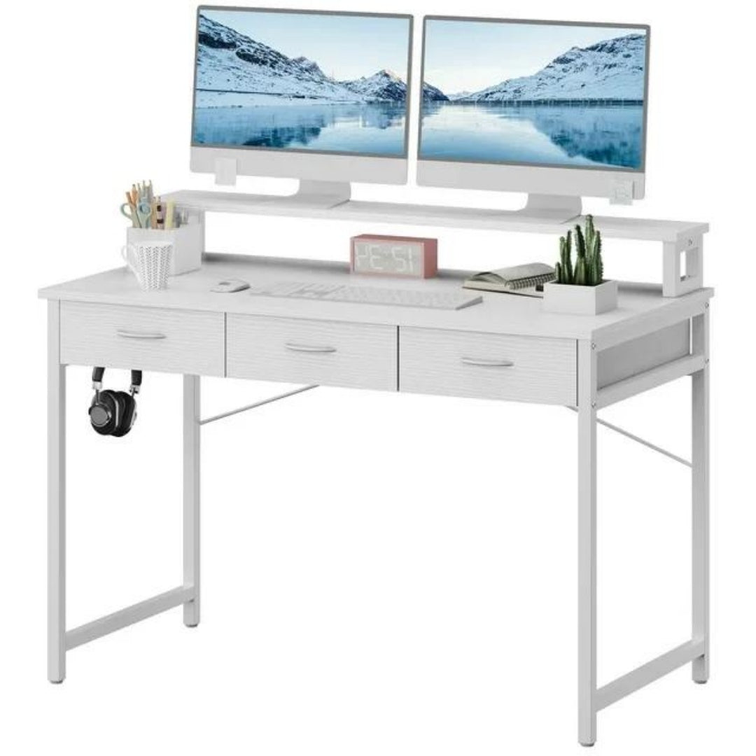 Computer Desk Small Home Office Bedroom Writing Study PC Table With Storage Space Fabric Side Bag Headphone Hook Metal Frame Adjustable