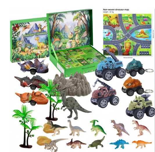 Dinosaur Advent Calendar 2026, 24PCS 24-Day Countdown Blind Box With Mini Dinosaur Toys, Dino Cars, Map & Playset Accessories, Surprise Gift Set For Kids