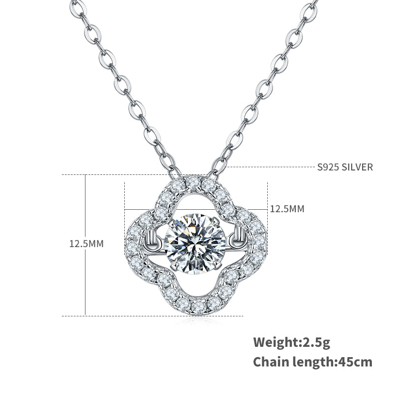 S925 Sterling Silver 0.5ct D Color VVS1 Moissanite Four-Leaf Clover Necklace 45cm Platinum Plated Pave Halo GRA Certified Gift Box