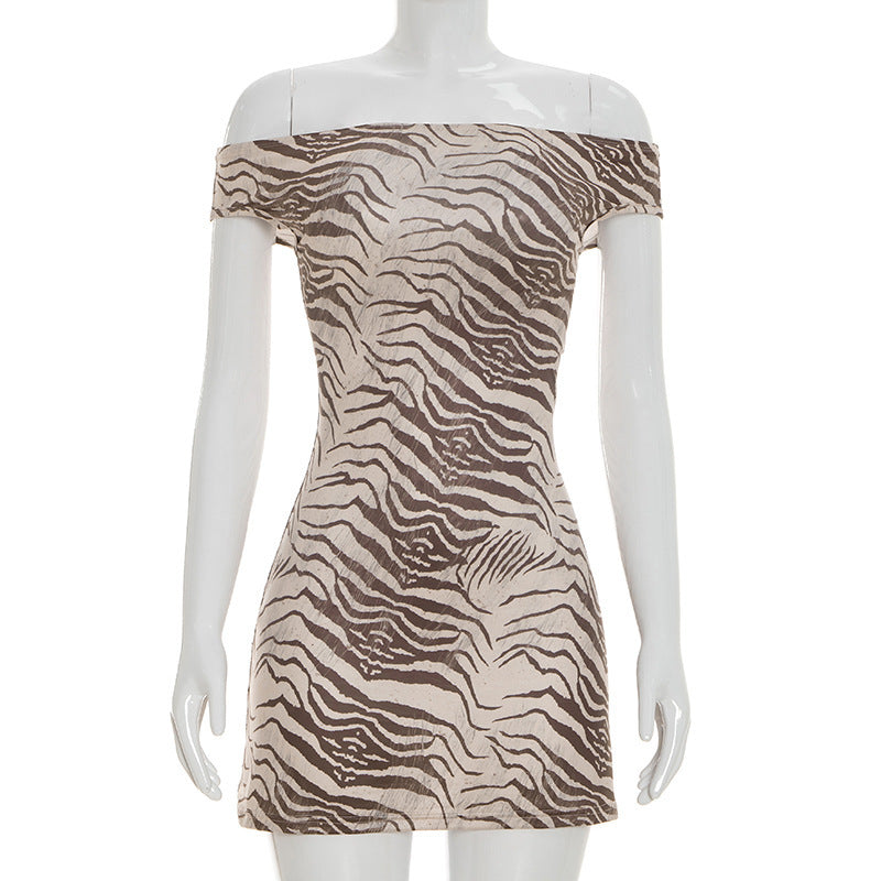 Womens Fashion Off-shoulder Printed Dress