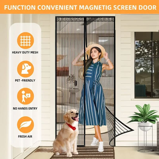 Black Hands-free Magnetic Door Curtain, Breathable And Mosquito-proof For Summer, Self-adhesive With No Tools Needed, Automatic Magnetic Closure, Pet-friendly, Ideal For Living Room, Bedroom, Balcony
