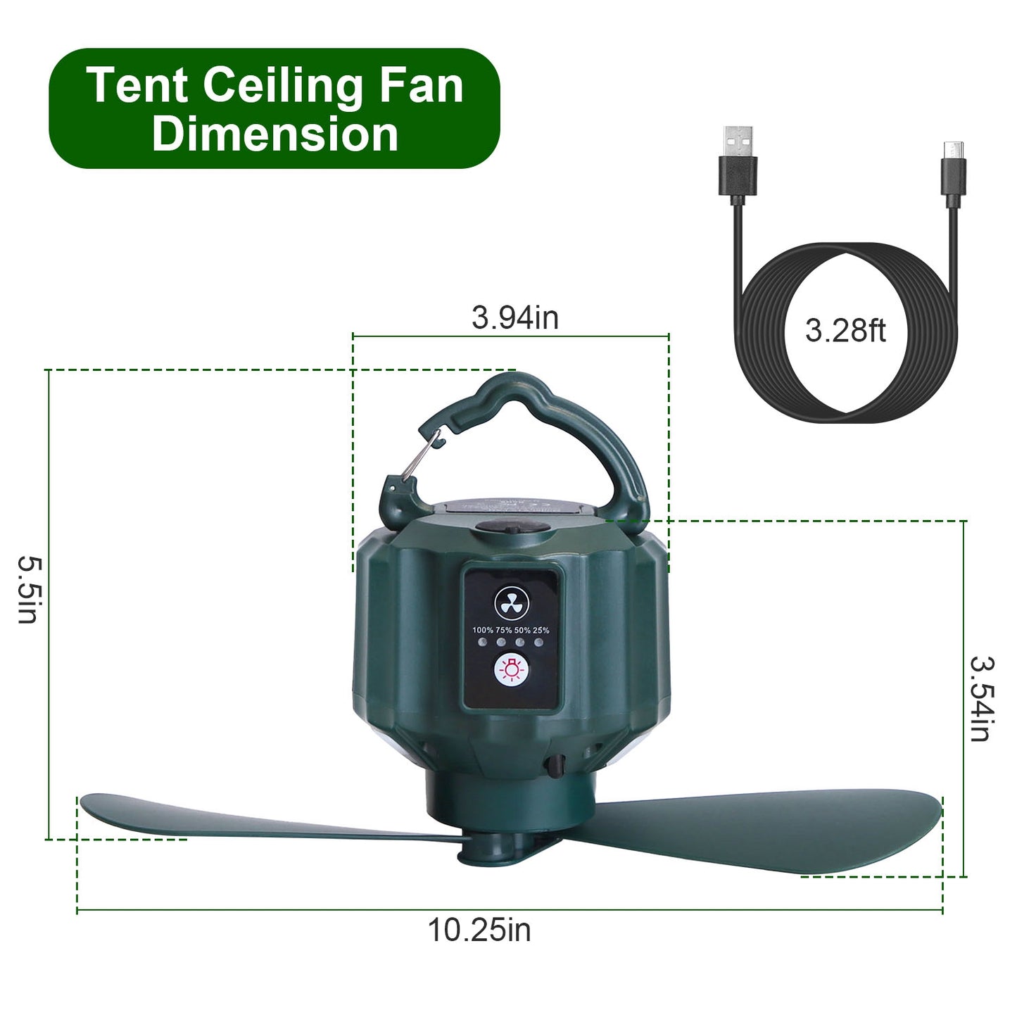 5200mAh Or 10400mAh Options -- 1Pc Portable Camping Ceiling LED Fan  USB Battery Powered Hanging Tent Lantern Fan Power Bank With 3 Fan Speed 3 Light Brightness Smart Timer Remote Control
