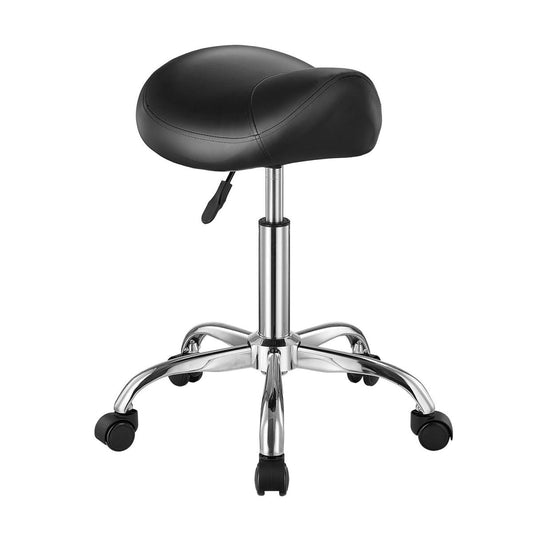 Sattelhocker Rollhocker 204 Kg Belastbarer Höhenverstellbarer (55-71 Cm) Drehhocker Arbeitshocker, Ergonomischer Verdickter PU-Leder-Drehsattelstuhl Für Salon Spa Massage Klinik, Schwarz