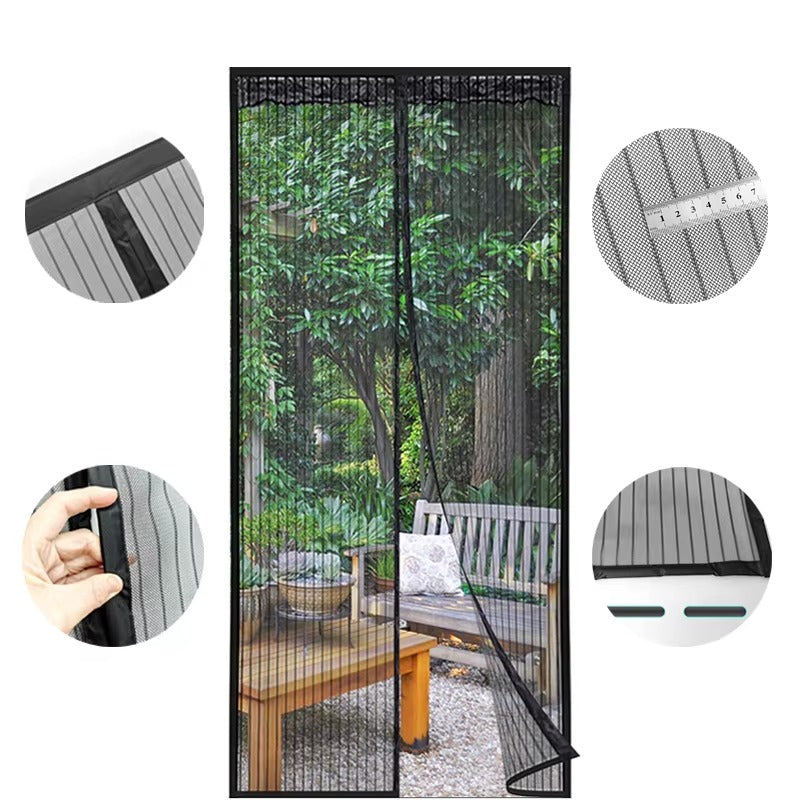 1 Black Magnetic Screen Door Curtain - Pet-friendly, No-drill Installation, Durable Fine Mesh With Strong Magnets, Breathable And Tear-resistant, Includes Push Pins And Double-sided Tape, Magnetic Doo