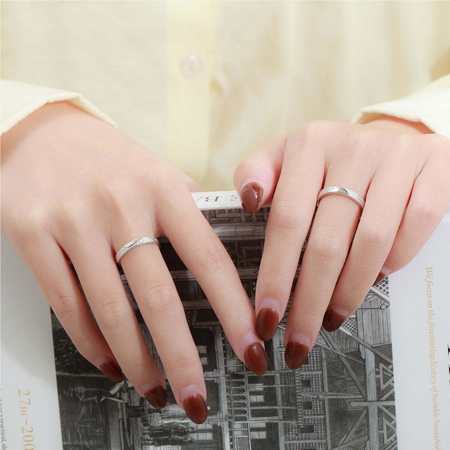2 PCS S999 Fine Silver Couple Rings Exquisite Fashion Matching Pair Rings