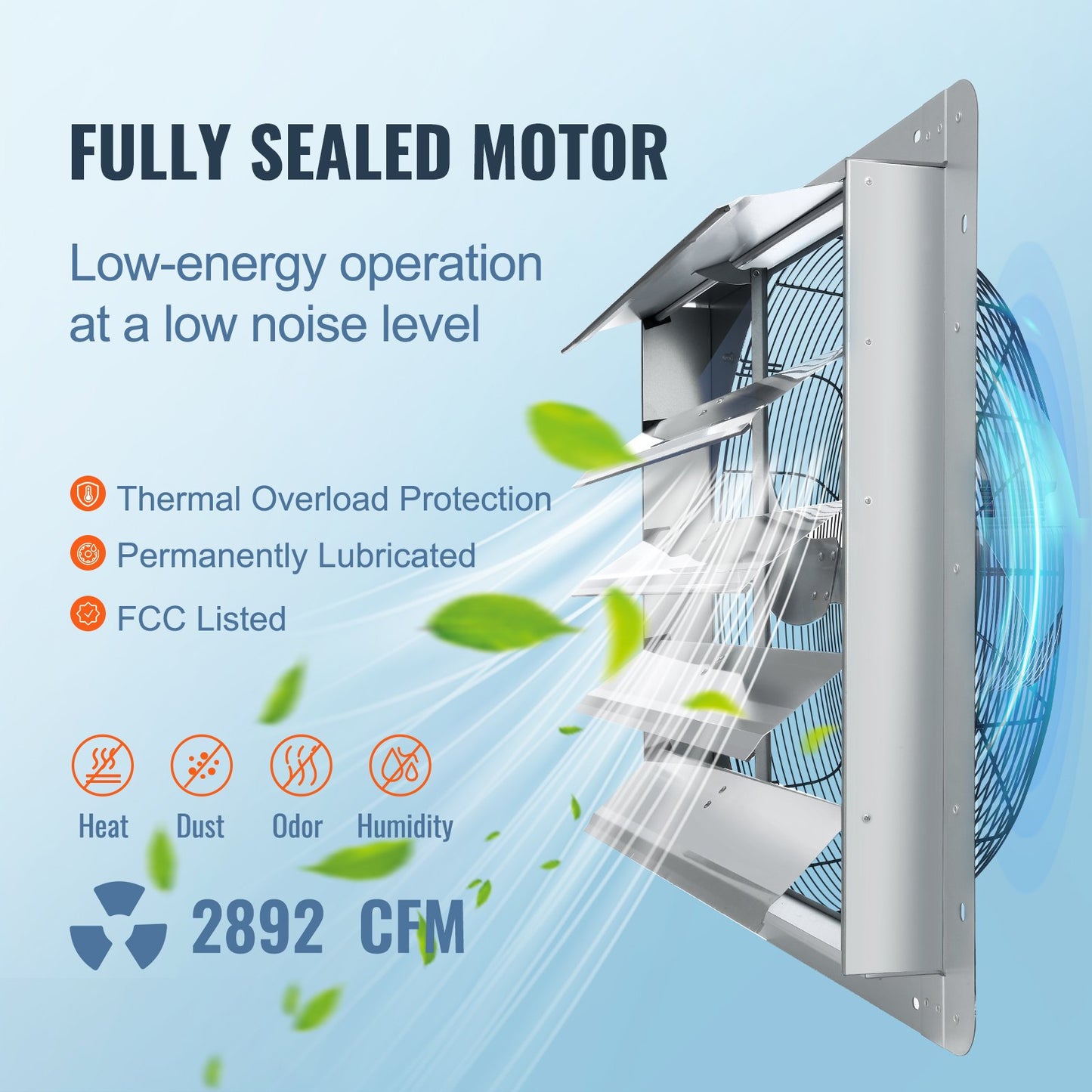 24 Shutter Exhaust Fan, High-speed 3320 CFM, Aluminum Wall Mount Attic Fan With AC-motor, Ventilation And Cooling For Greenhouses, Garages, Sheds, Shops, FCC