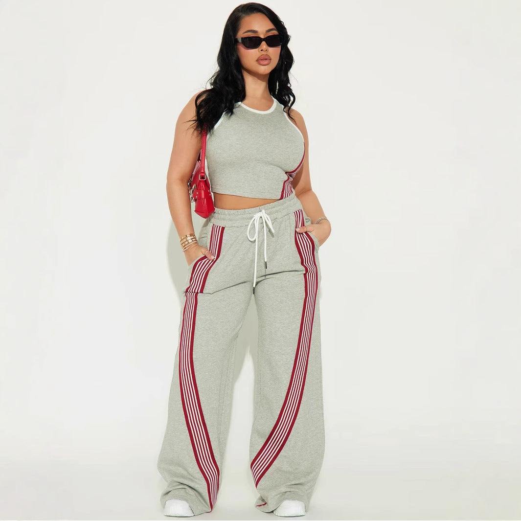 Womens Fashion Casual Vest And Side-striped Pants