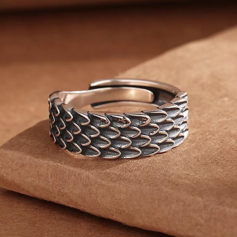 1pcs 999 Sterling Silver Vintage Dragon Scale Statement Ring, Bold Edgy Style, Ideal For Birthdays & Men's Luck Gifts