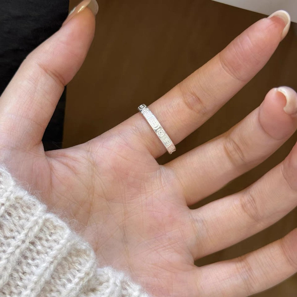 1 Pair 999 Sterling Silver Engraved Lucky Totem Couple Rings, Retro Minimalist Style, Suitable For Daily Wear & Valentine's Gift