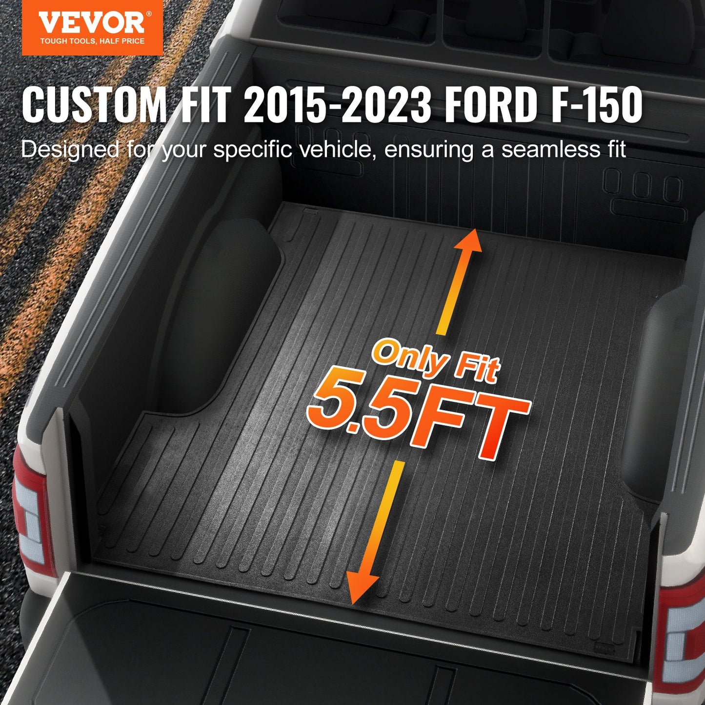 Truck Bed Mat, Fits For 2015-2023 Ford F150 5.5 FT Short Bed, 66.5" X 64" Rubber Truck Bed Liner, 1/4" Thick Bed Mat Car Accessories For All-Weather Protection, Prevent Slipping Or Damage