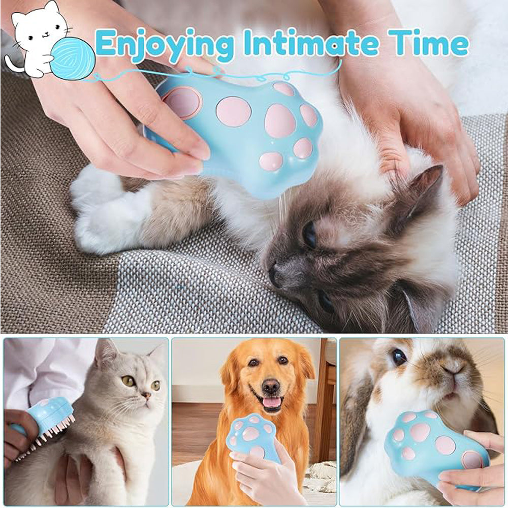 Rechargeable Steam Cat Brush, Cute Paw Shape Pet Steamer Grooming Brush With Soft Silicone Teeth For Dog Cat Massage, Shedding & Hair Removal