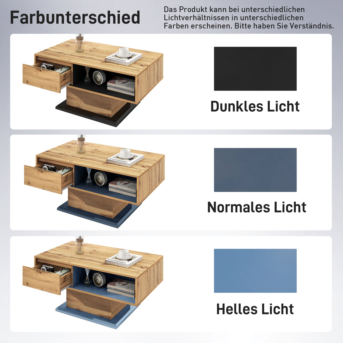 Wood Grain Coffee Table, With A Handleless Drawer, A Storage Compartment And Rear Storage Compartment, Double-sided Storage. Office, Living Room Coffee Table, Large Storage Space.