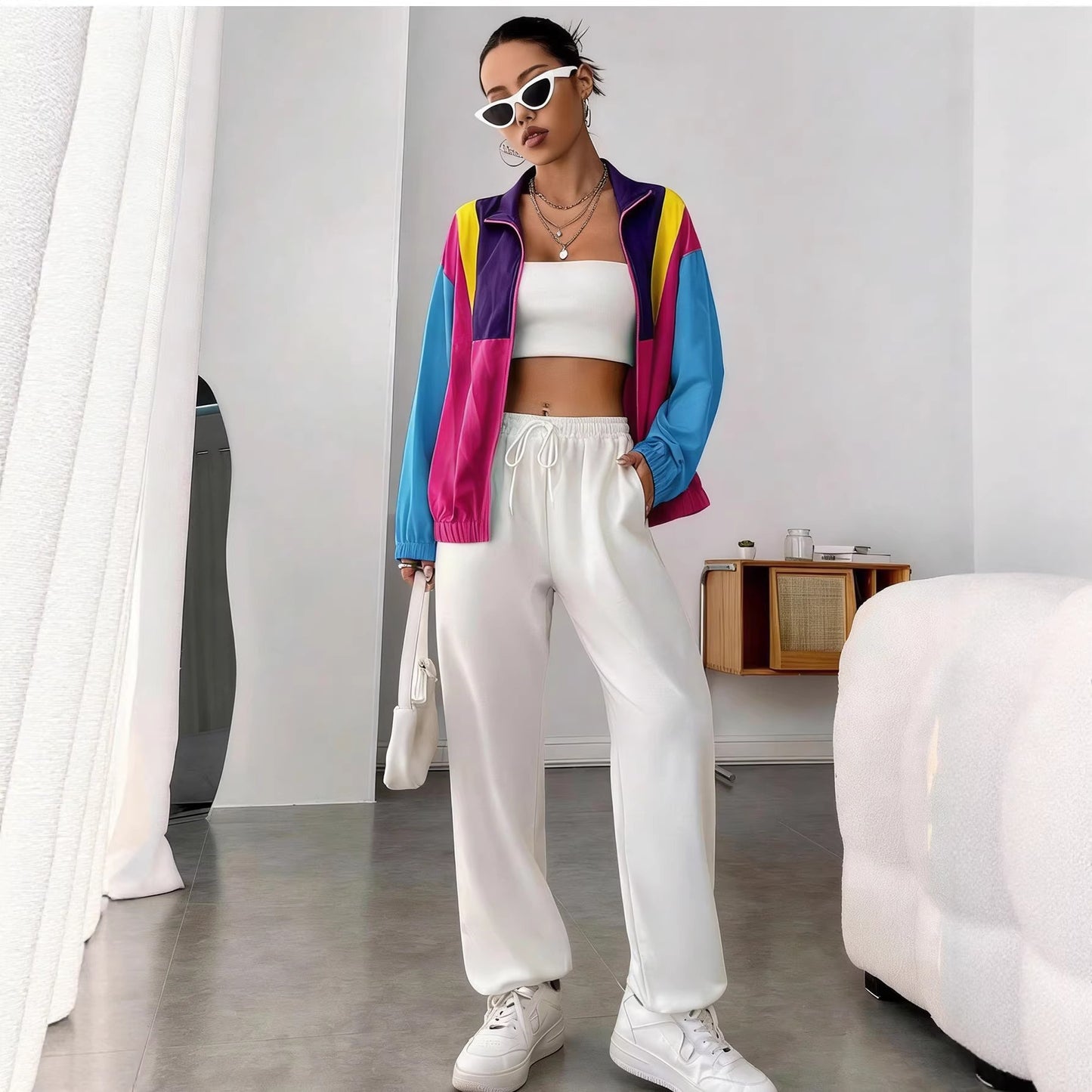 New Summer Casual Color-block Patchwork Zip-up Jacket For Women