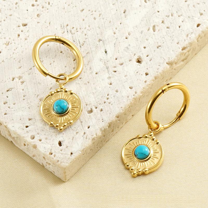 Cross-border New European And American-style Round Blue Turquoise Earrings