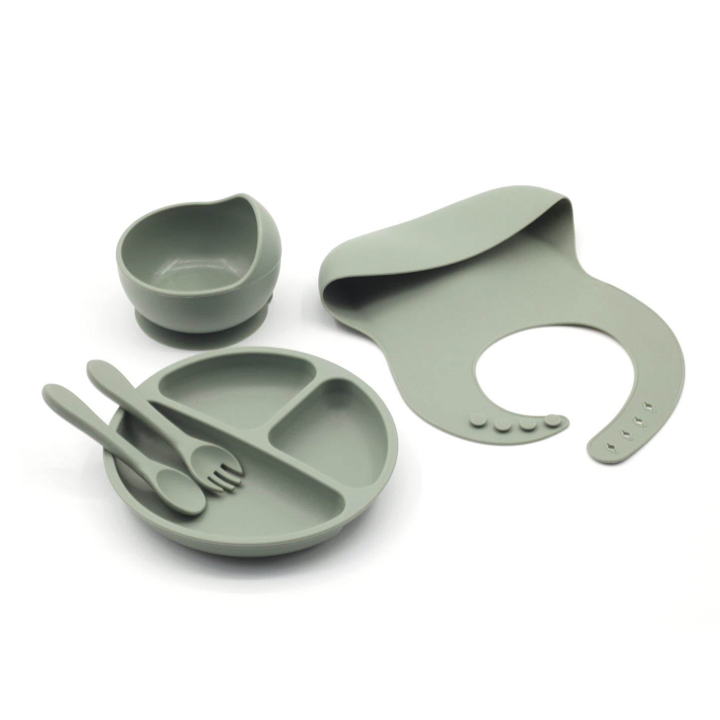 Four-piece Feeding Tableware Baby's Silicone Bib Food Grade Children's Suit Including Pinny Solid Food Bowl
