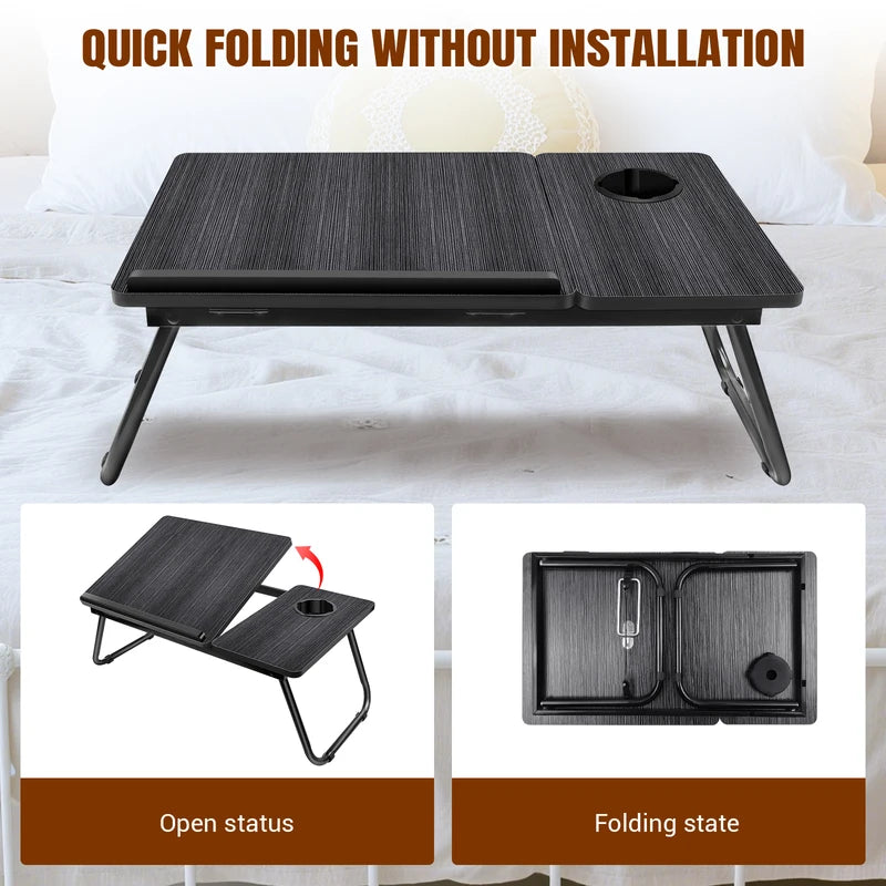 Laptop Desk, Laptop Bed Table With Foldable Legs & Cup Slot, Reading Holder Notebook Stand Breakfast Bed Tray Book Holder