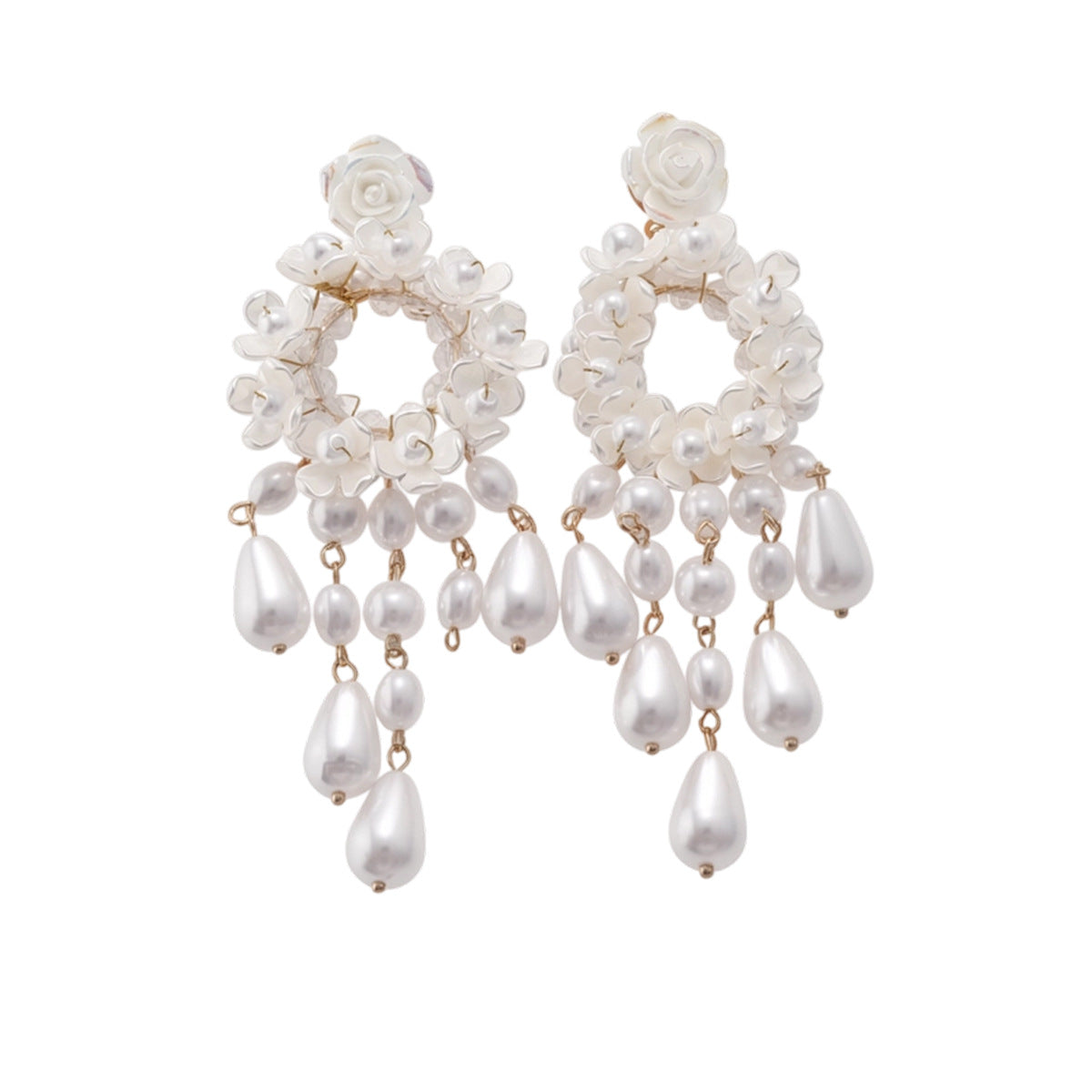 French Vintage Pearl Rose Tassel Dangle Earrings For Women, Light Luxury High-End Niche Unique Design Fashion Stud Ear Jewelry