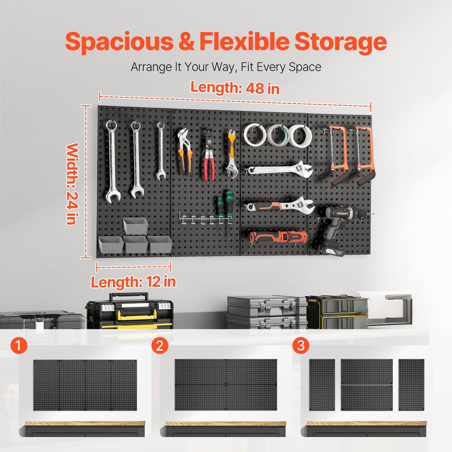 Metal Pegboard Panels, 24" X 12" Pegboard, 4 Panels, Heavy Duty Peg Board Wall Organizer With Accessories, For Living Room Garage Tool Storage Office Organization Craft Room Kitchen Home, Black