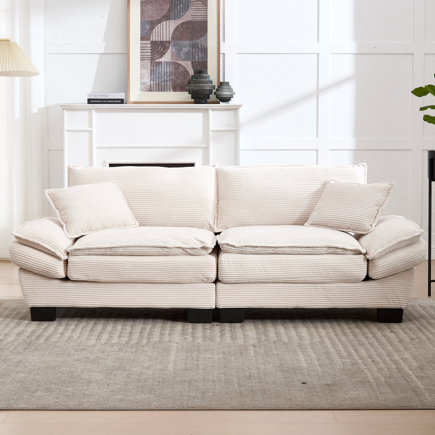 A Modern, Simple Double Sofa With A Feather Bed, That A Pillow Is Handy, But Spacious And Spacious In The Living Room Bedroom Office, Beige