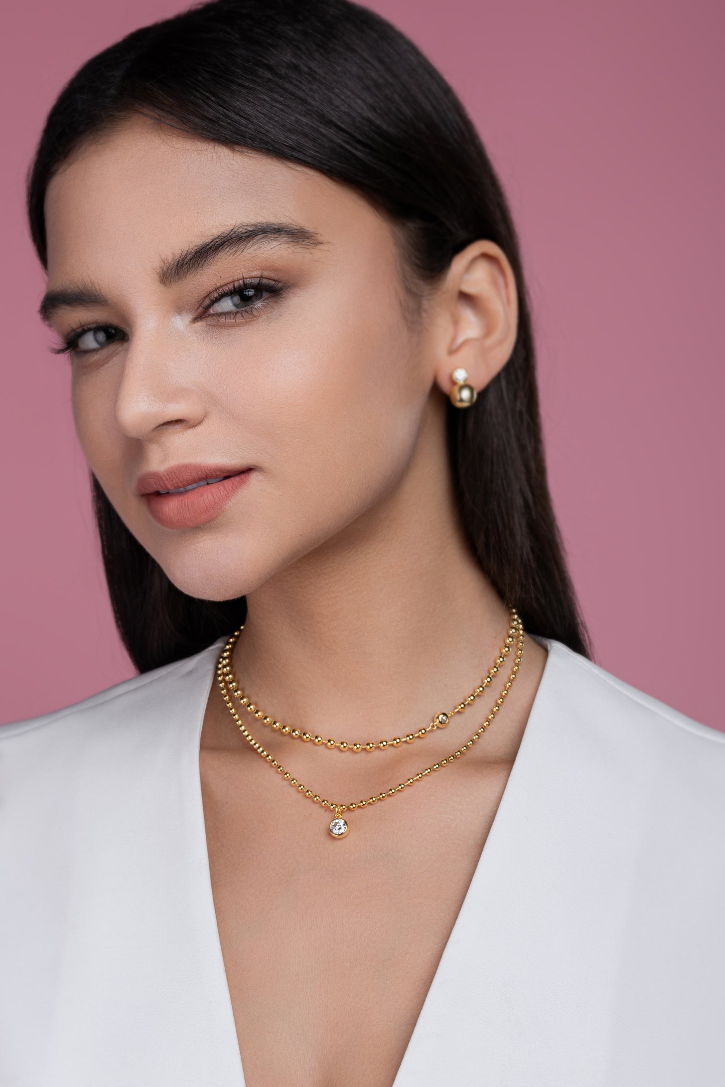 S925 Sterling Silver 1ct D Color VVS1 Moissanite Double Layer Beaded Necklace 40cm 23.3g Gold Plated GRA Certified Gift Box