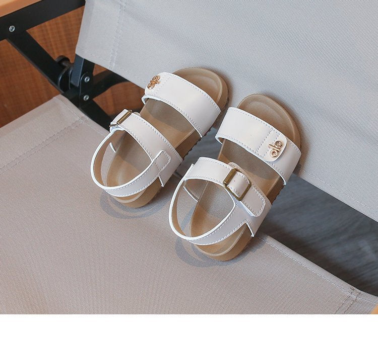 Girls' Fashion Letter Metal Button Sandals Korean Version Baby Velcro Single Shoes Girls' Leather Shoes