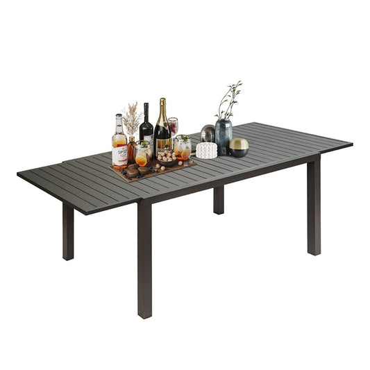 Patio Dining Expandable Table, Metal Aluminum Outdoor Table For 6-8 Person Rectangular Table For Garden Lawn Porch Bistro  Black,1 Table