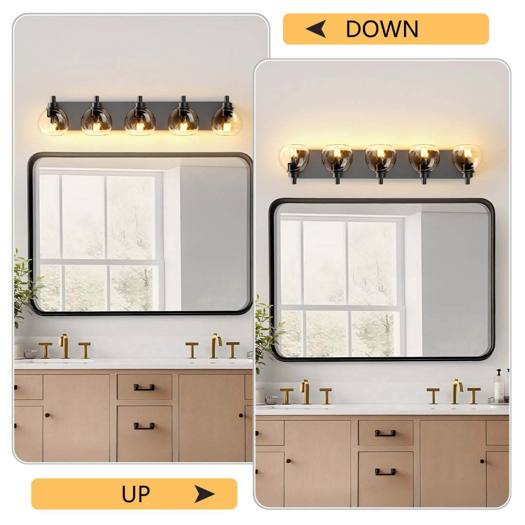 Bathroom Light Fixtures Over Mirror 5-Lights Bathroom Vanity Light With Clear Globe Glass Shade Modern Black Vanity Light Wall Sconce Vanity Lighting For Bath  Bulbs Not Included