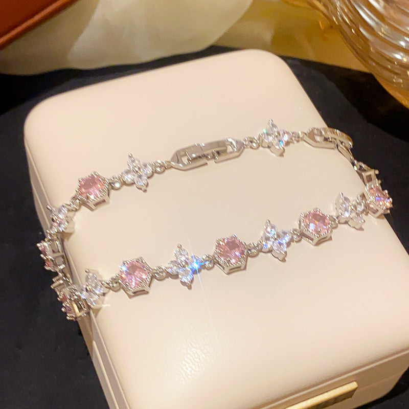 French Style Flower Buckle Zircon Bracelet Luxury Elegant Bangle Premium Floral Clasp Wrist Jewelry For Women