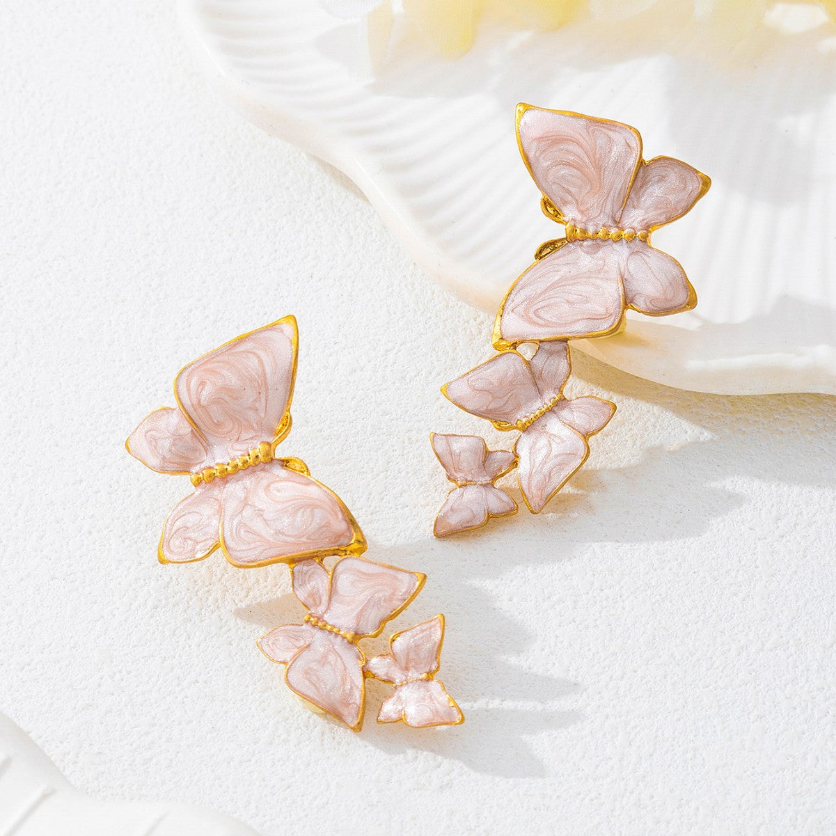 Trendy Style Enamel Three Butterfly Stud Earrings For Women, Fashion High-End Personalized Temperament Versatile Daily All-Match Ear Jewelry
