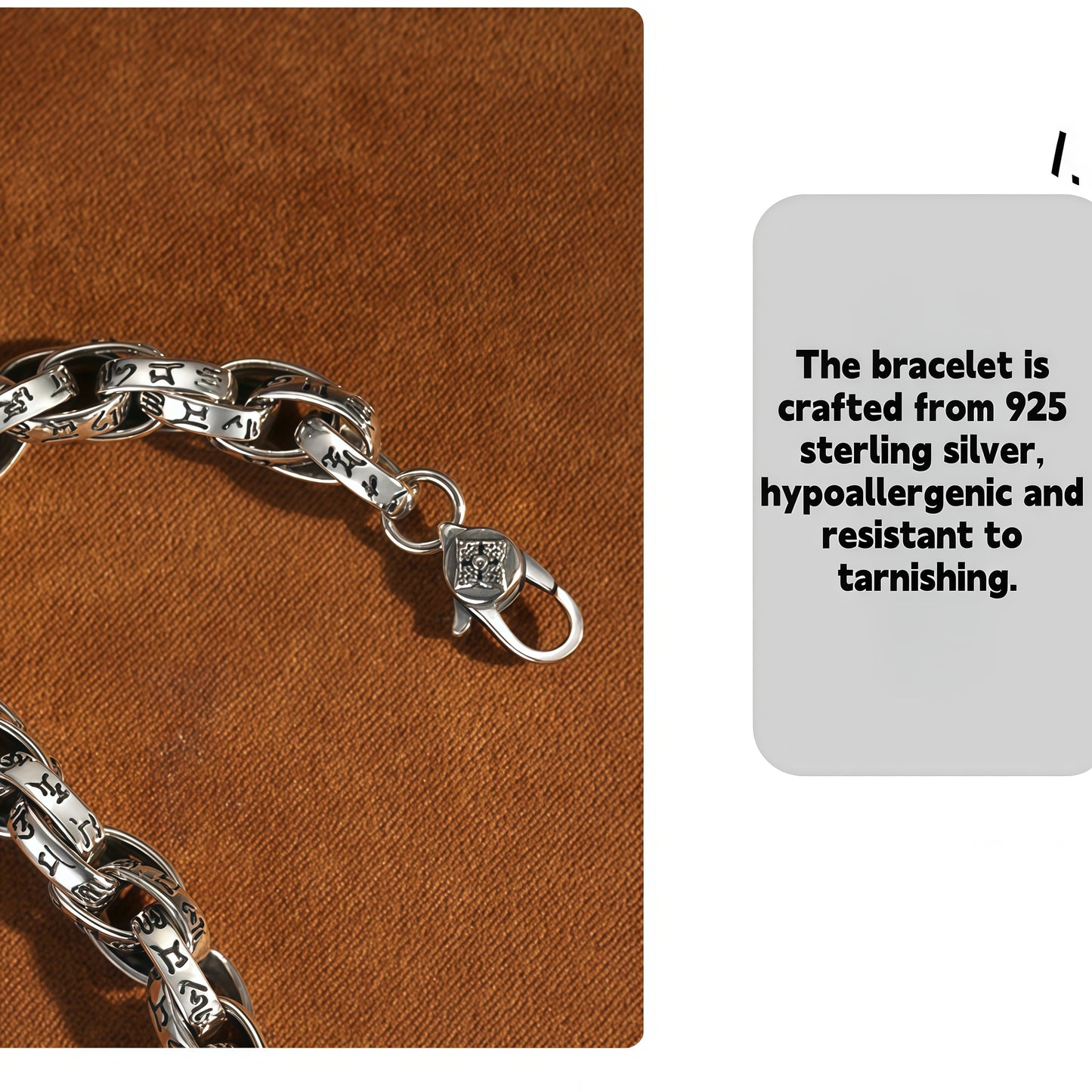 Antique Scroll Engraved Thick Curb Chain Bracelet For Men, Copper Plated Silver Oxidized Vintage Biker Punk Heavy Link Wrist Jewelry Gift