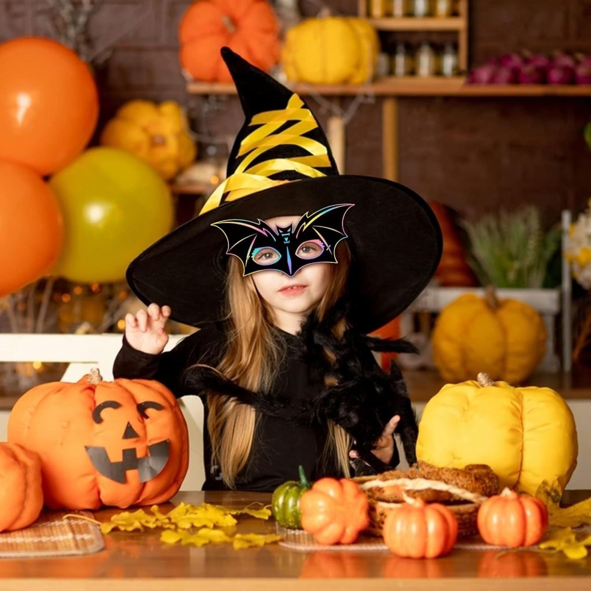 22 Halloween Scratch Masks - Rainbow Scratch Art Halloween Scratch Pictures - Crafts For Gifts, DIY, Party Supplies, Cosplay Props