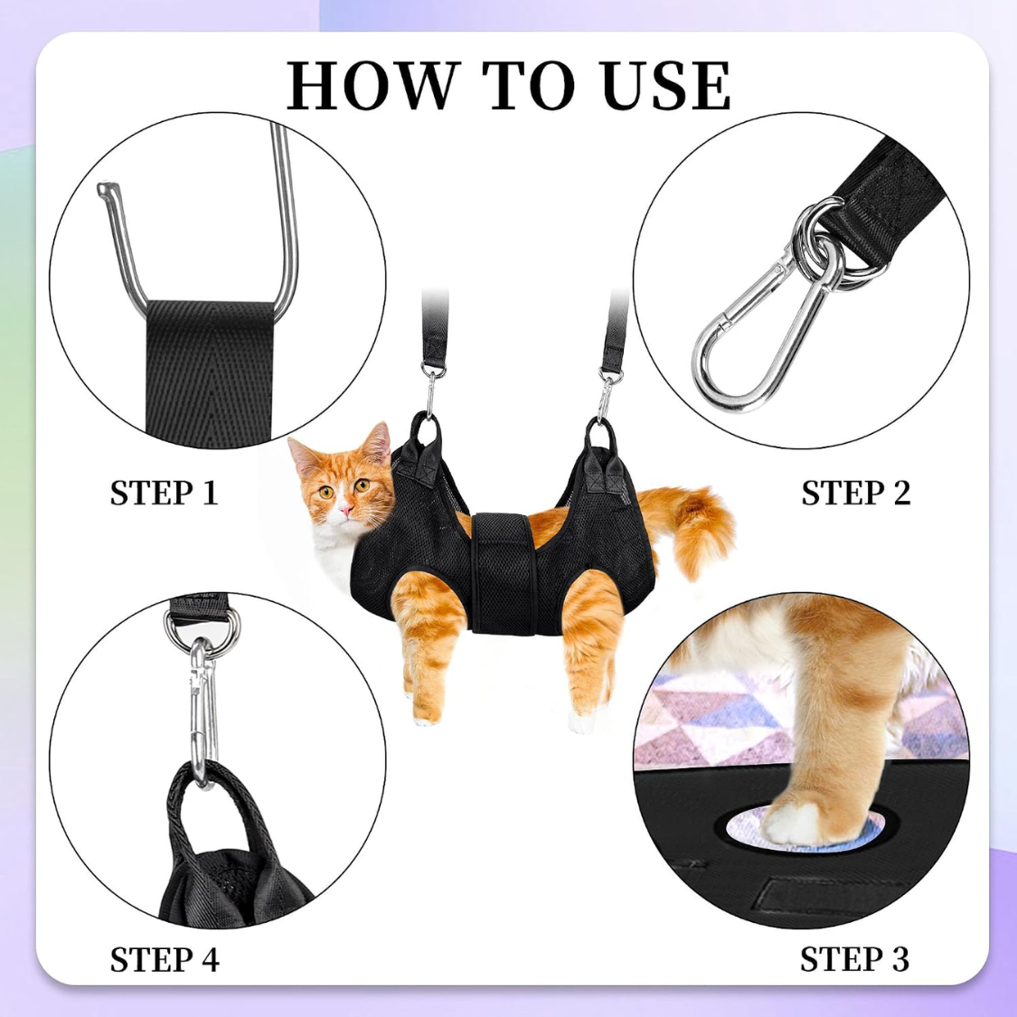 Cat Grooming Hammock Kit For Cats Dogs Up To 12 Lb, Hanging Harness And Sling For Nail Trimming, Includes Clippers Trimmer