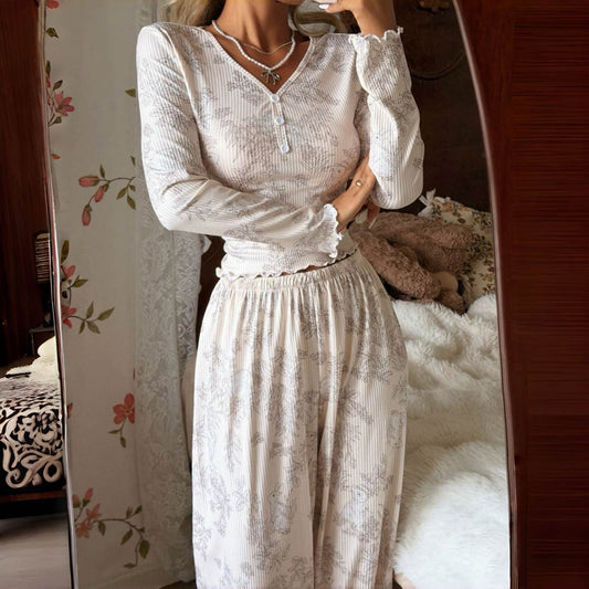 Womens Long-sleeve Full-length Pants Premium Loungewear Set