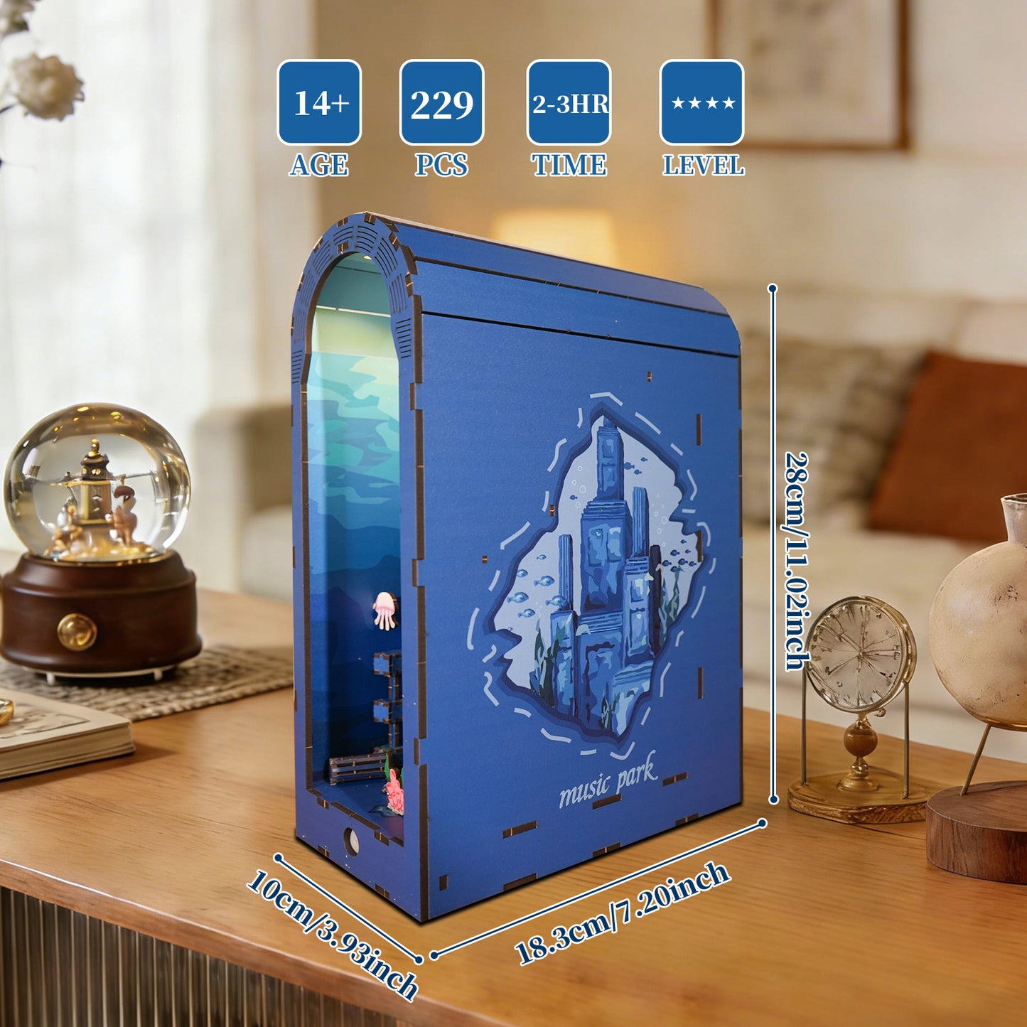 Sales Are Prohibited On The TEMU And SHEIN - 3d Wooden Puzzle For Adults Atlantis Book Nook With Lights Model Kit Dollhouse DIY Miniature House Birthday And Christmas Gifts