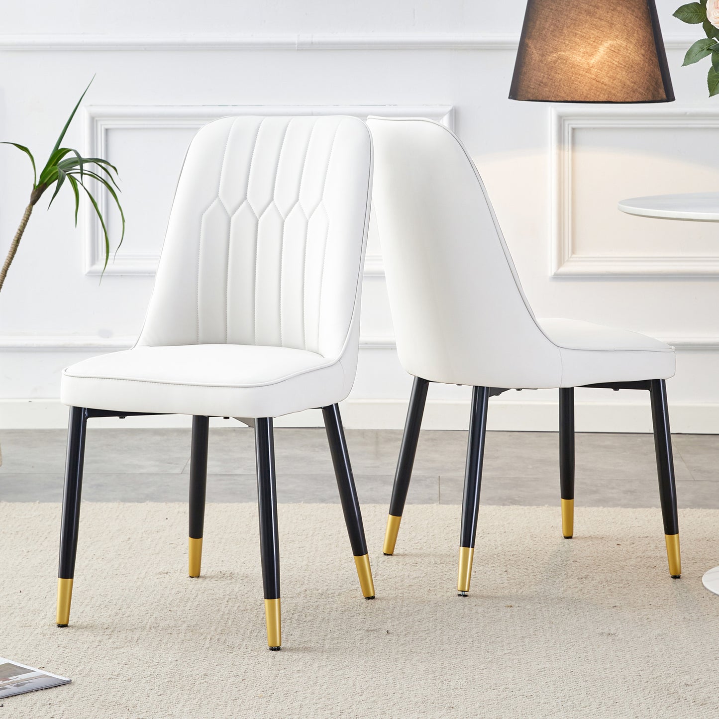 Set Of 2 Modern White Dining Chairs With White PU Leather Back Upholstery And Black Metal Legs, Suitable For A Wide Range Of Uses, Such As Dining Room, Kitchen And Bedroom.