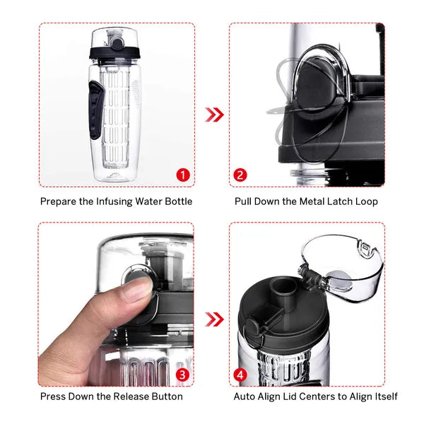 Fruit Infuser Water Bottle 32OZ Juice Shaker Sport W& Flip Top Lid Anti-Slip Grips For Office Home Sport Running Walking Hiking