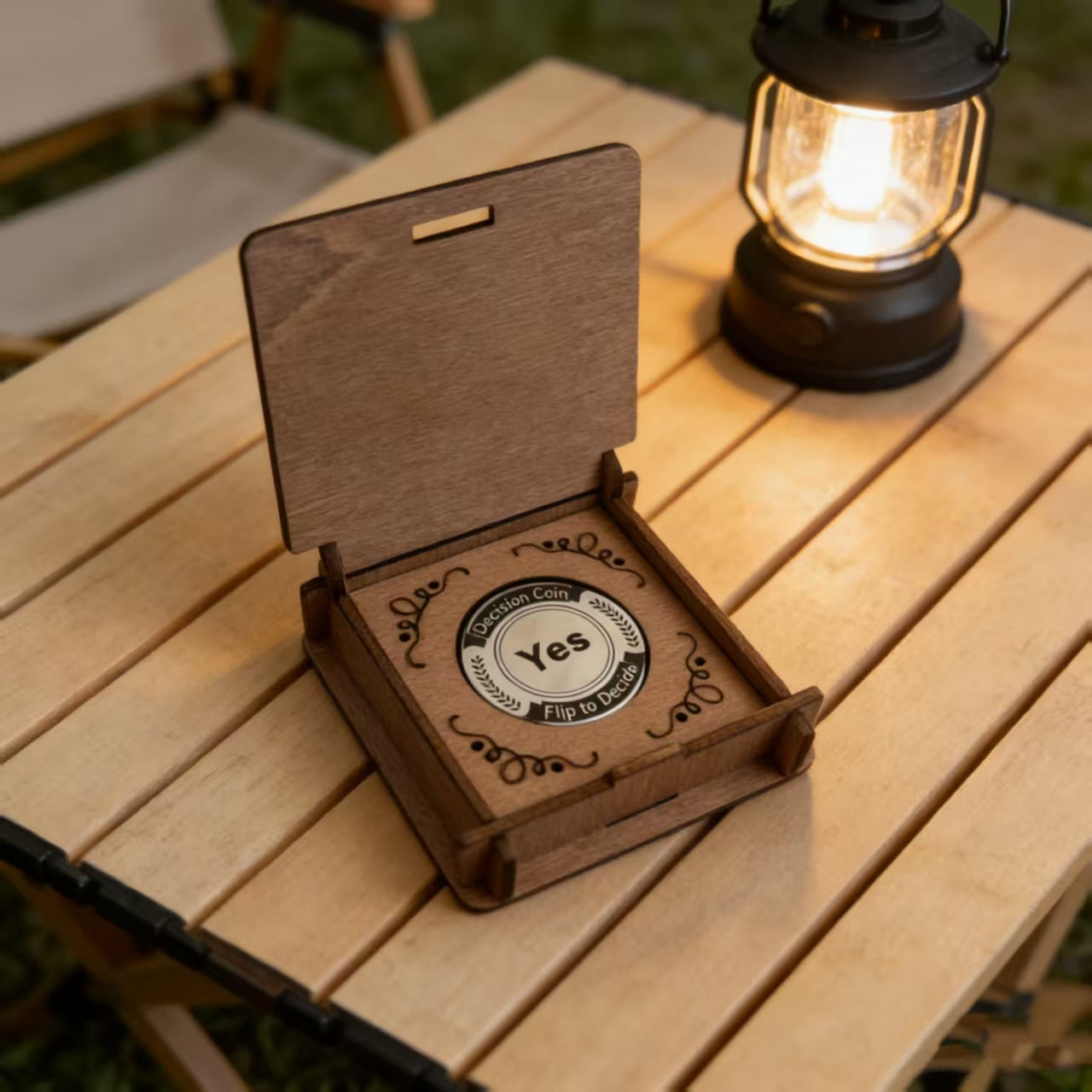 Creative Gift Decision Coin, Retro Square Wooden Decision Maker, Custom Solid Wood Gift Box, Desktop Ornament