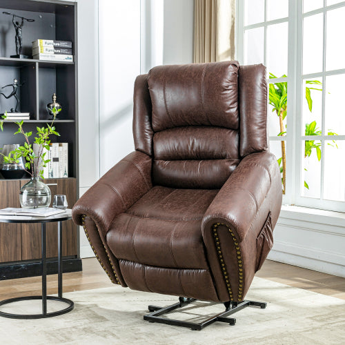 Large Power Lift Recliner Chairs With Massage And Heat For Elderly Big People, Massage Chair Heavy Duty Electric Faux Leather Reclining Chairs With USB Port And 2 Side Pockets