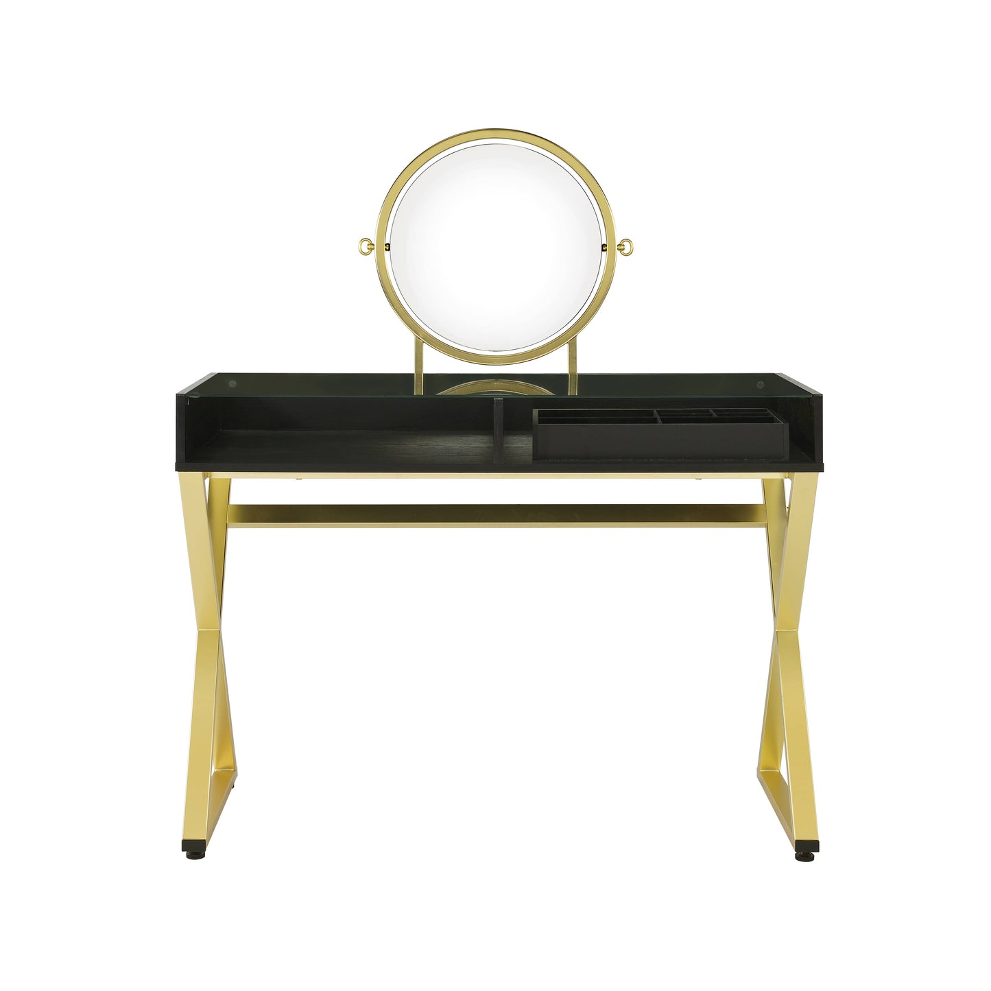 Coleen Black & Gold Finish Vanity Desk W Mirror & Jewelry Tray
