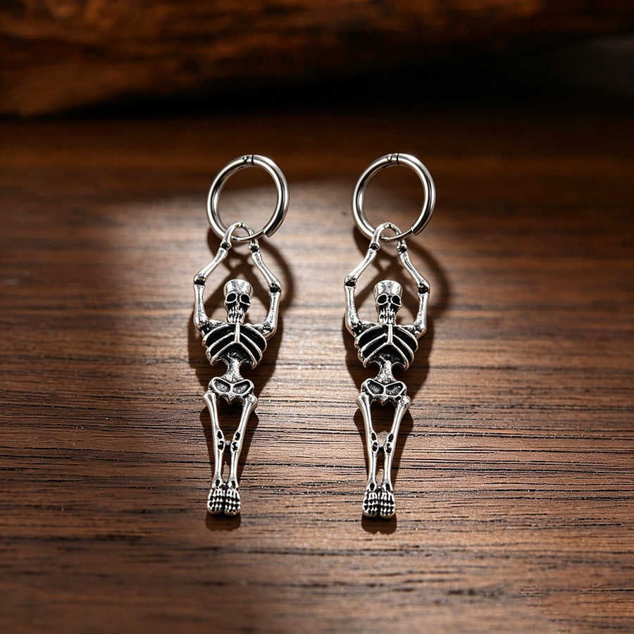 Vintage Human Skeleton Ear Cuffs - Exaggerated Gothic Punk Earrings for Halloween Party Costume Accessories Gift