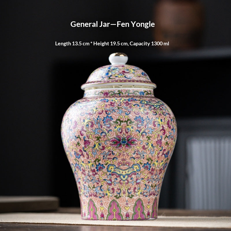 Simple Printed Enamel-Glazed General-Shape Ceramic Tea Caddy