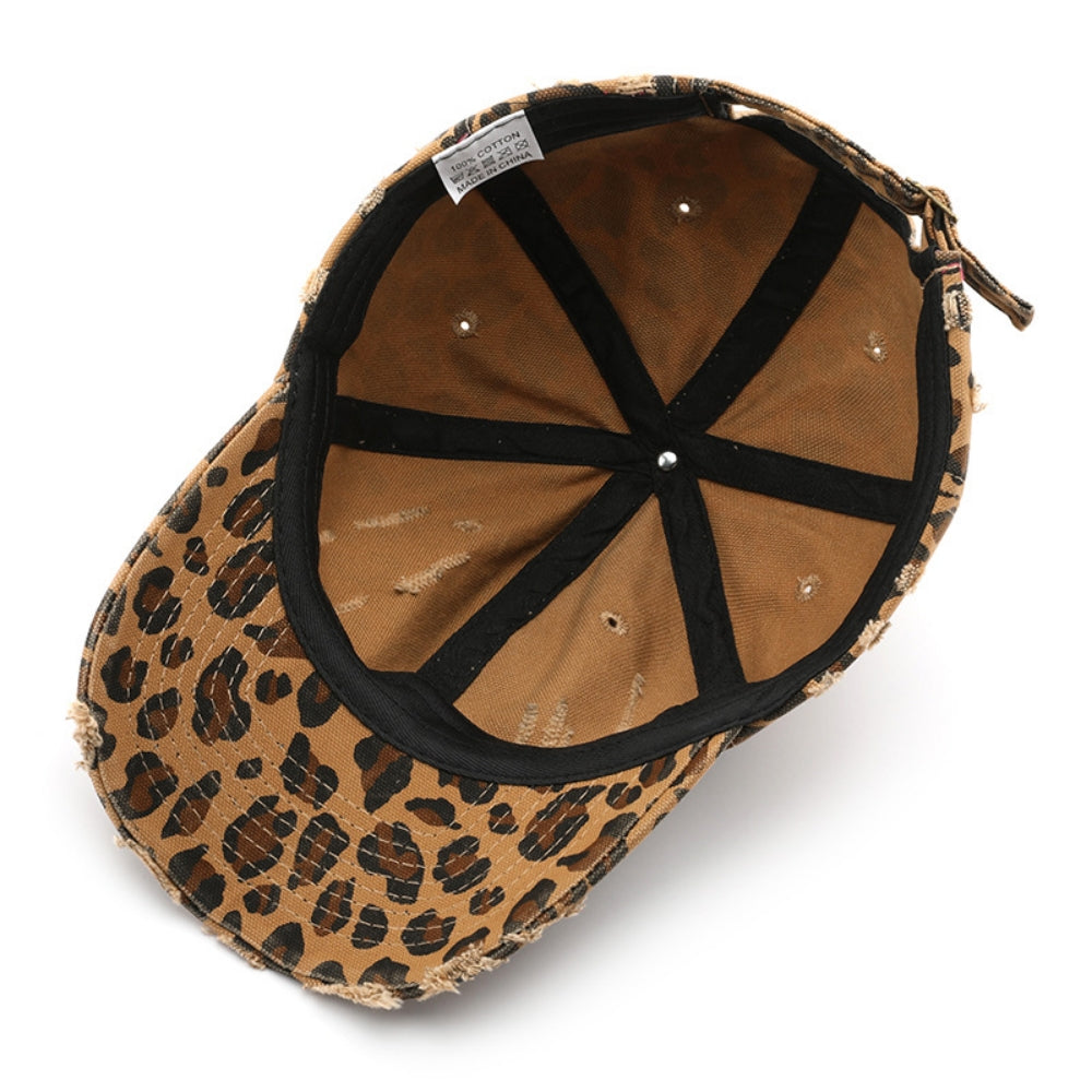 Leopard Print Distressed Beveled Adjustable Vintage-style Casual Baseball Cap Suitable For Outdoor Activities And Streetwear